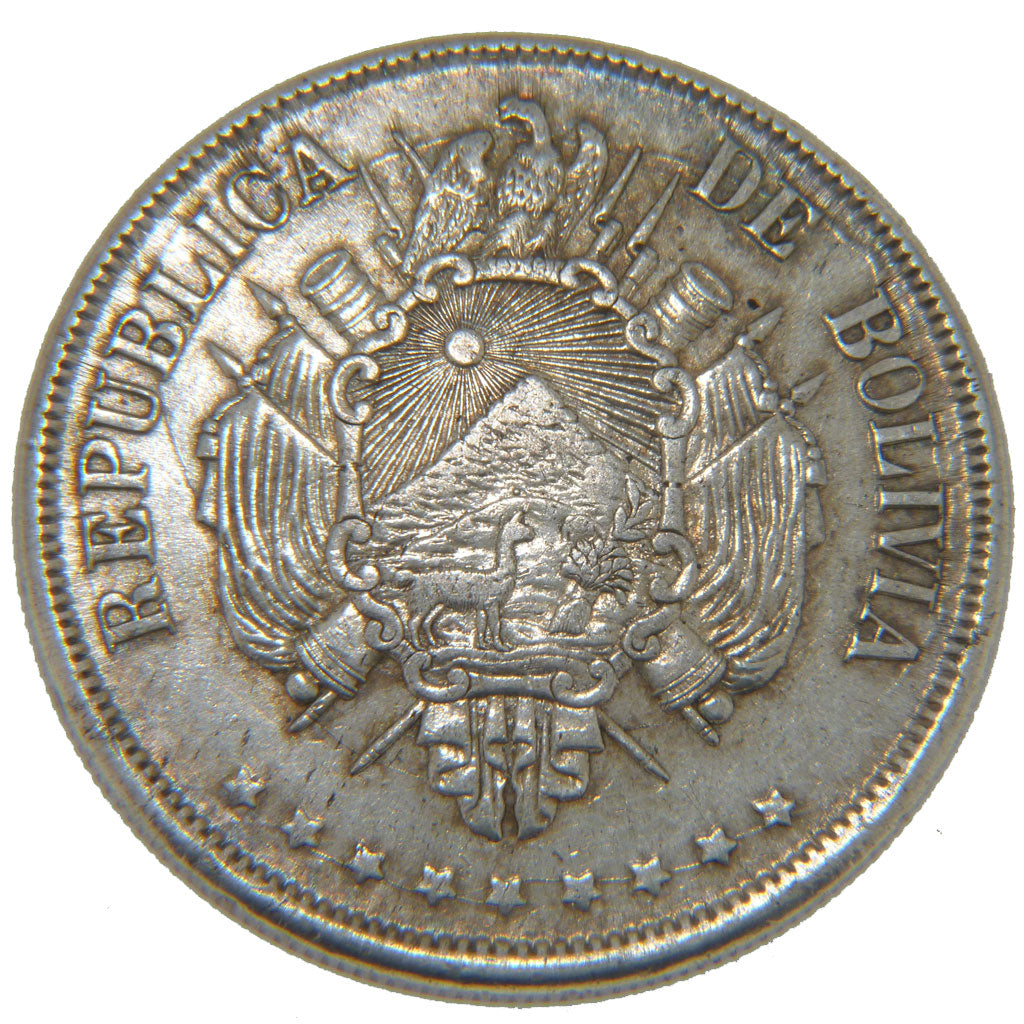Bolivia, 1 Boliviano, 1872, KM #155.4, AU(55-58), Silver, 24.90