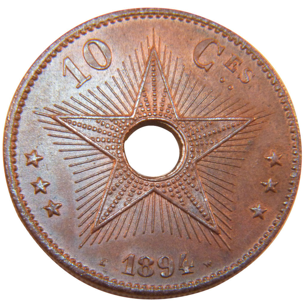 Coin, CONGO FREE STATE, Leopold II, 10 Centimes, 1894, AU(55-58), Copper, KM:4