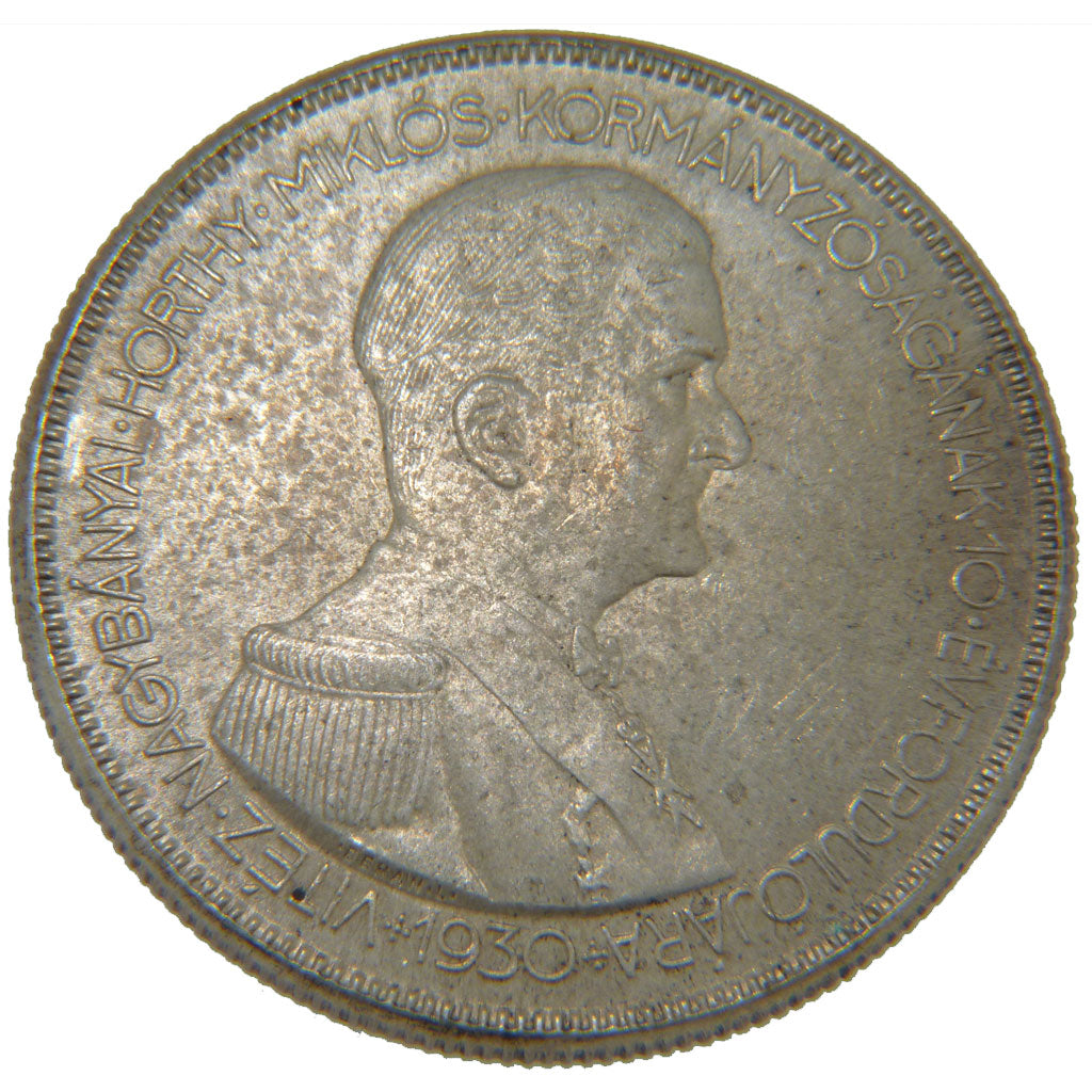 HUNGARY, 5 Pengo, 1930, Budapest, KM #512.1, AU(50-53), Silver, 36, 24.90