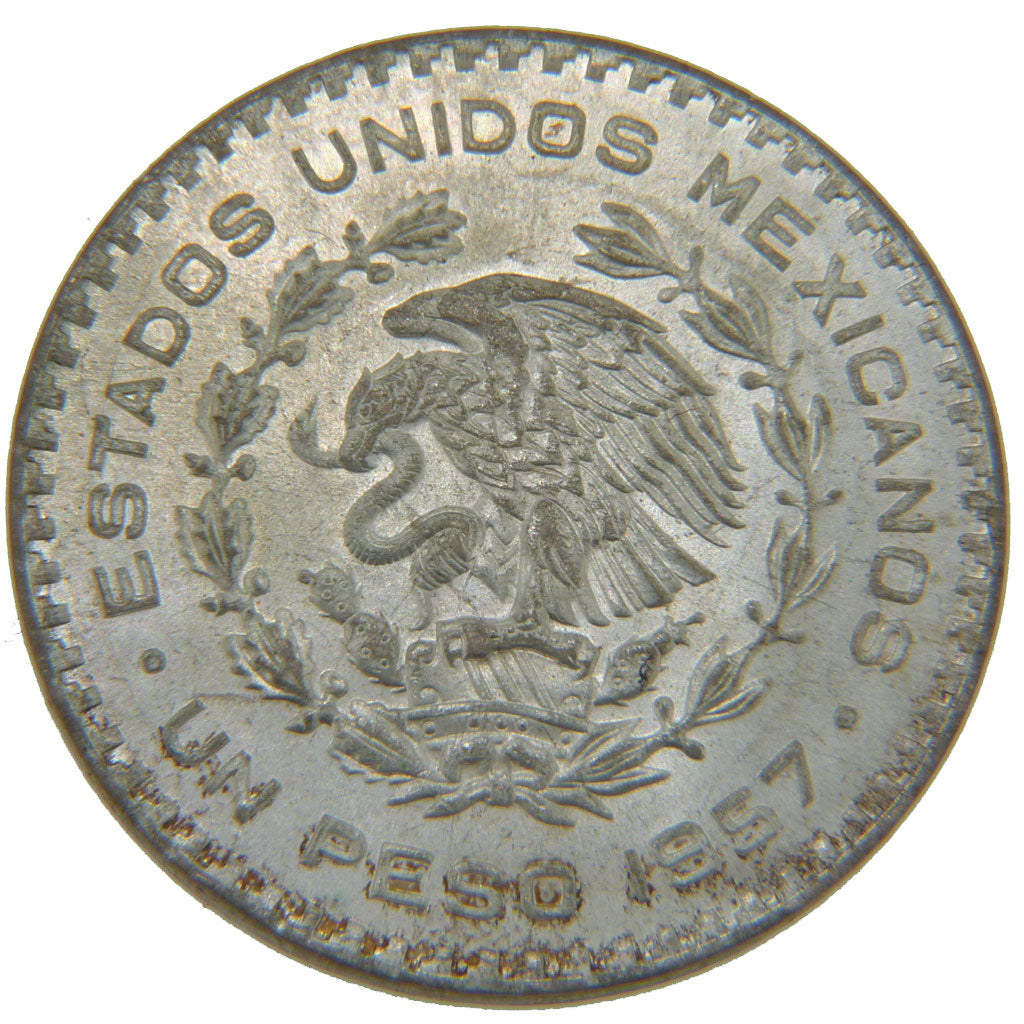Mexico, 1 Peso, 1957, Mexico, KM #459, AU(55-58), Silver, 34.5, 16.00