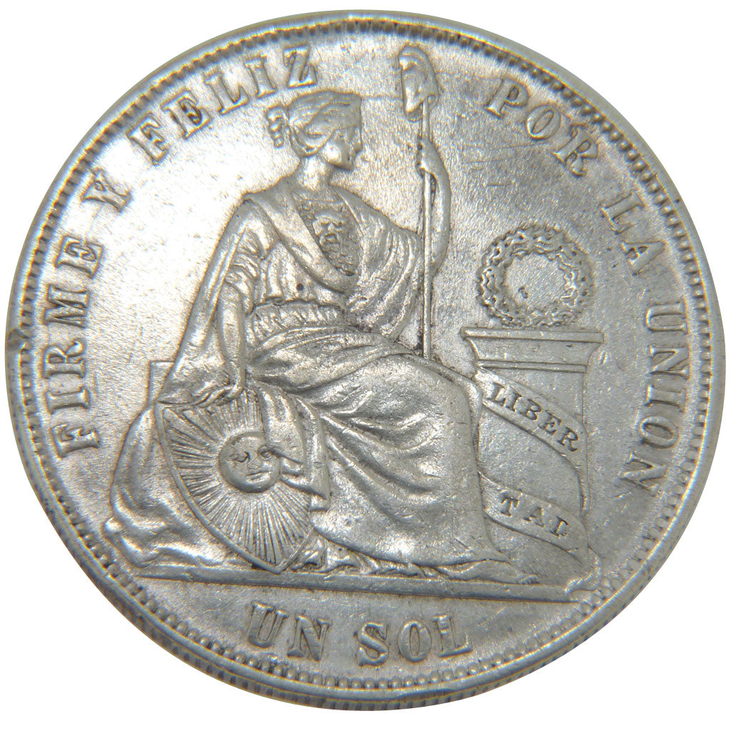 PERU, Sol, 1872, Lima, KM #196.3, AU(55-58), Silver, 24.90