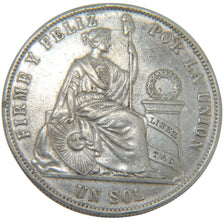 PERU, Sol, 1872, Lima, KM #196.3, AU(55-58), Silver, 24.90