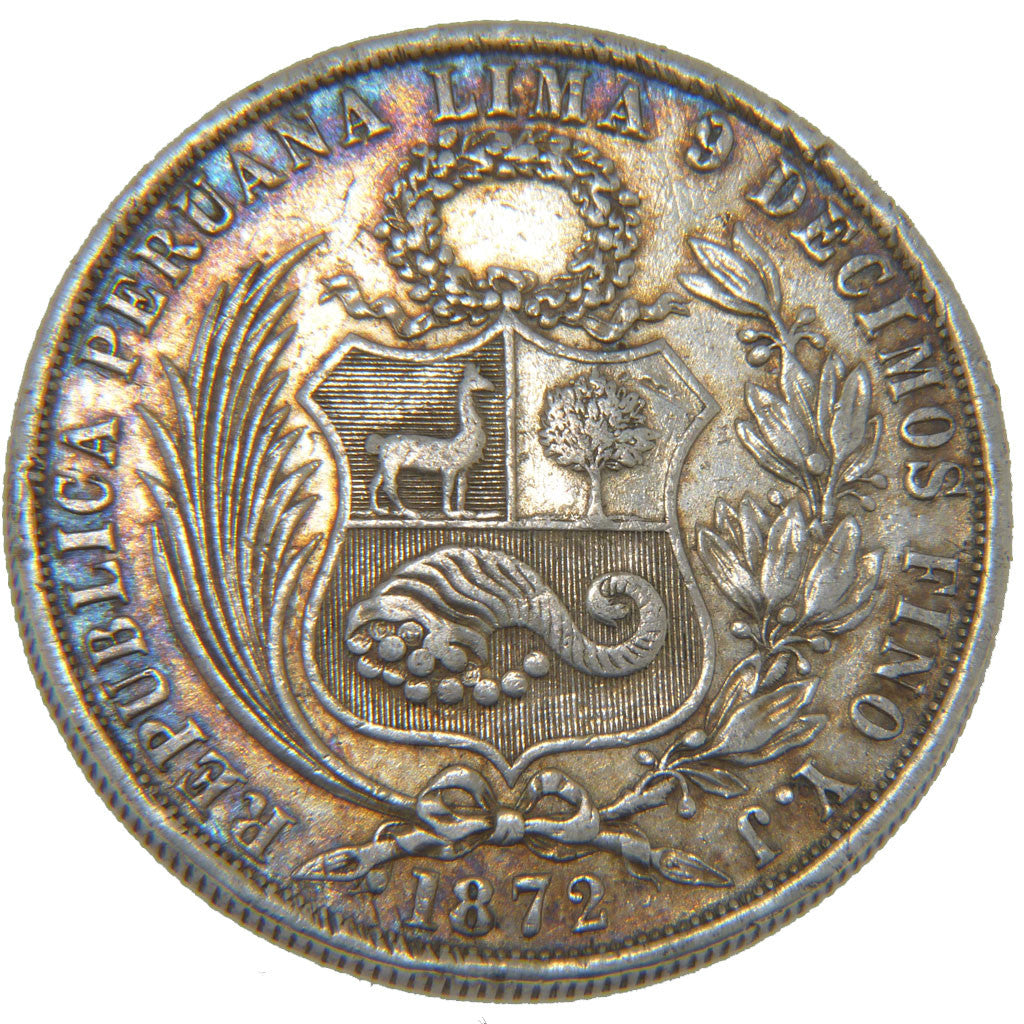 PERU, Sol, 1872, Lima, KM #196.3, EF(40-45), Silver, 24.80