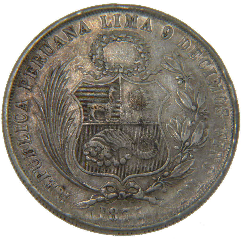 PERU, Sol, 1875, Lima, KM #196.3, EF(40-45), Silver, 24.80