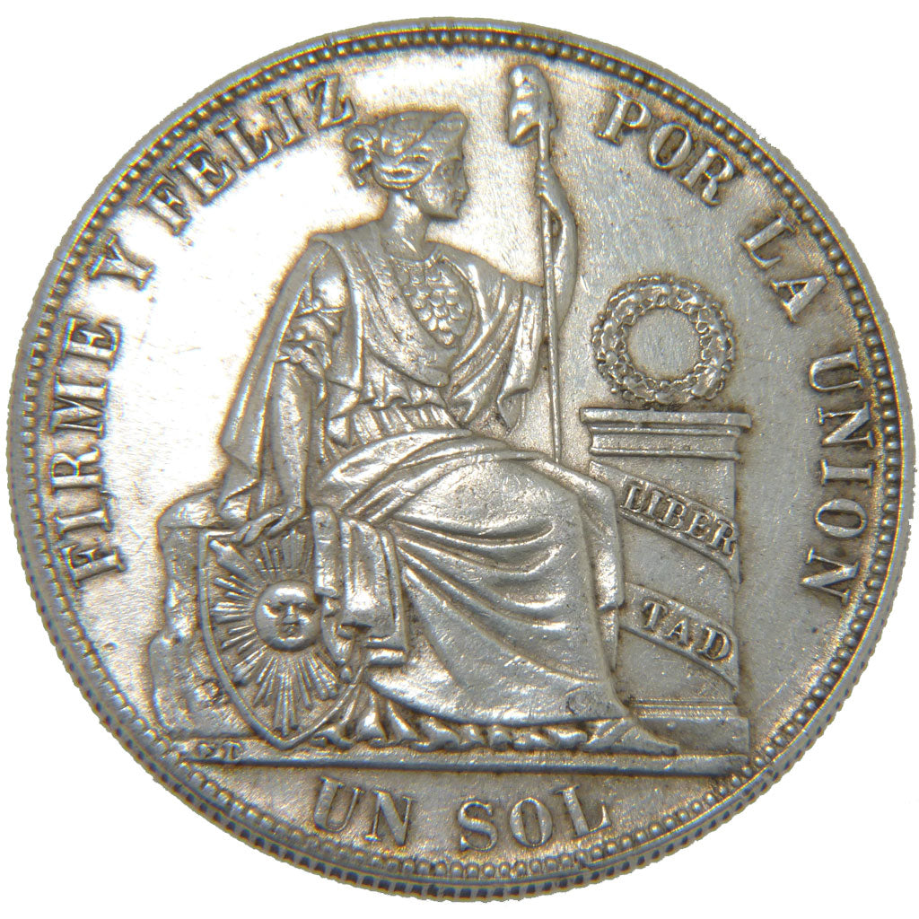 Peru, 1 Sol, 1884, Santiago, KM #196.19, AU(55-58), Silver, 24.90