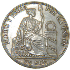 Peru, 1 Sol, 1884, Santiago, KM #196.19, AU(55-58), Silver, 24.90