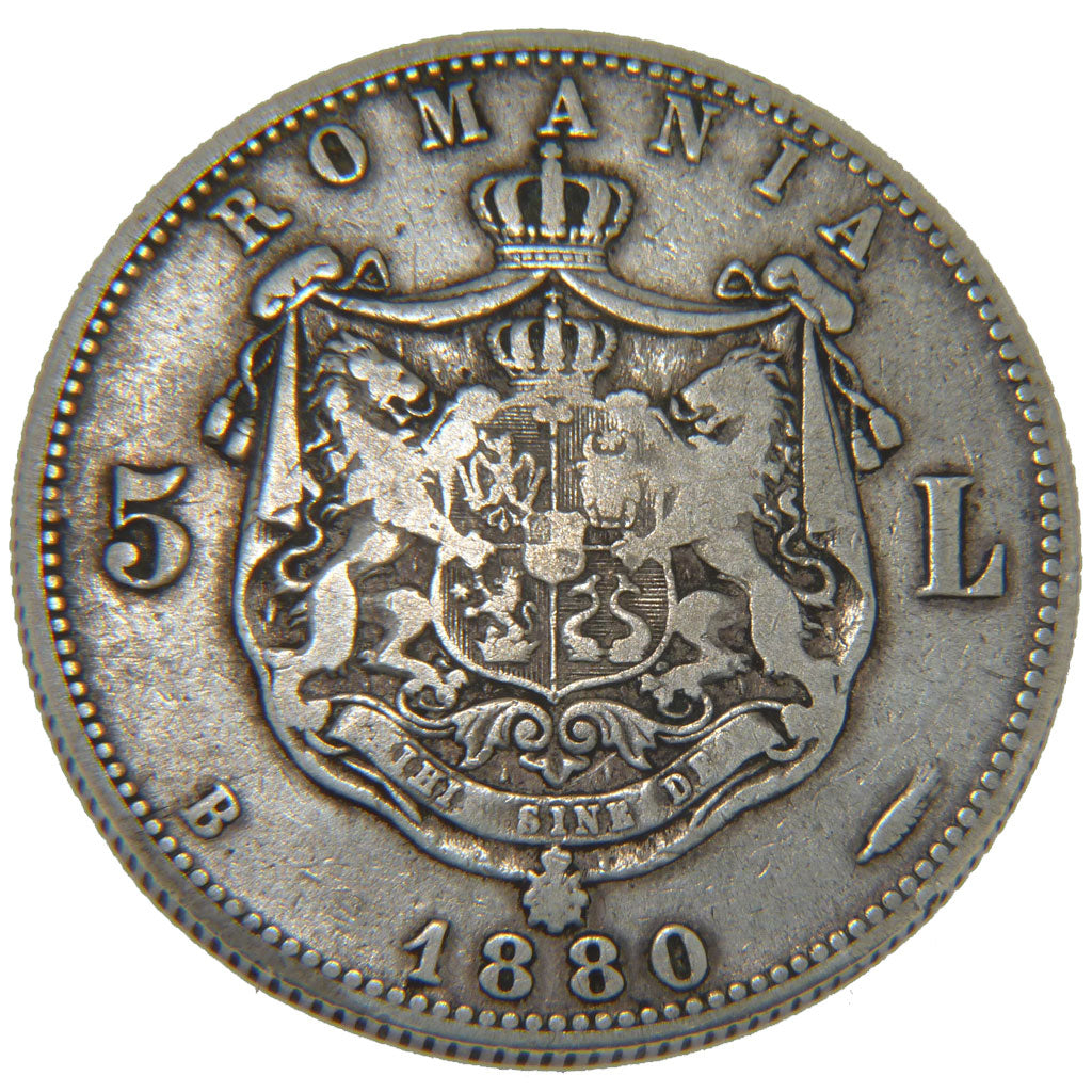 ROMANIA, 5 Lei, 1880, Bucarest, KM #12, EF(40-45), Silver, 24.50