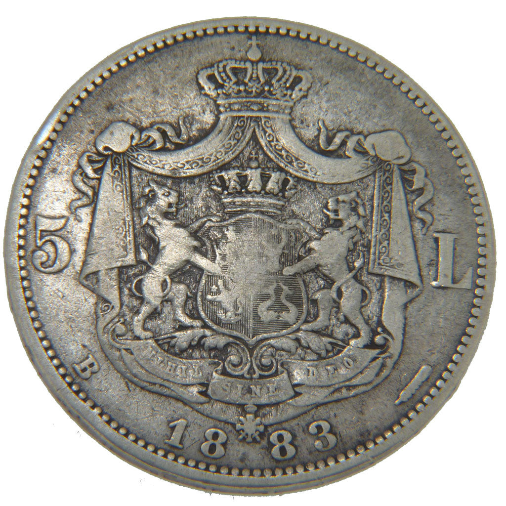 Coin, Romania, Carol I, 5 Lei, 1883, Bucarest, EF(40-45), Silver, KM:17.1
