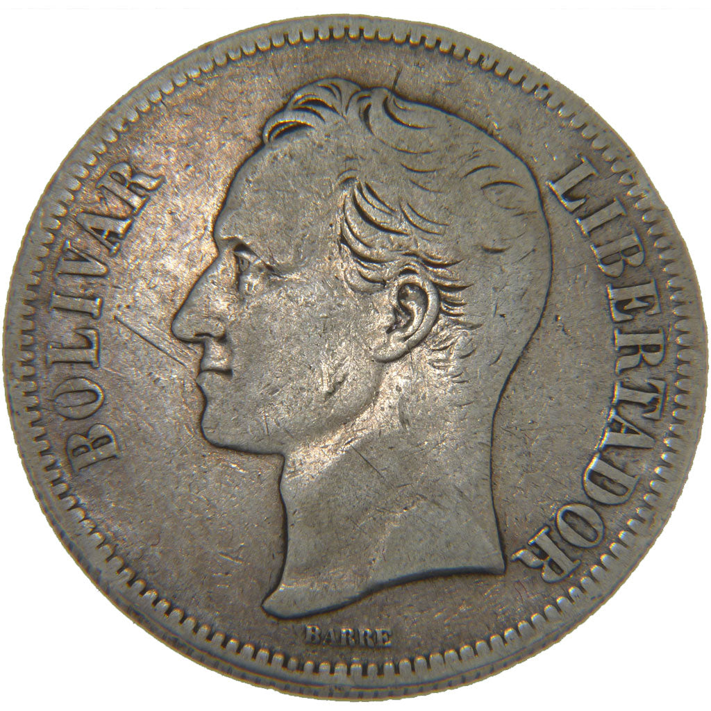 Venezuela, 5 Bolivares, 1887, KM #24.1, VF(20-25), Silver, 24.50