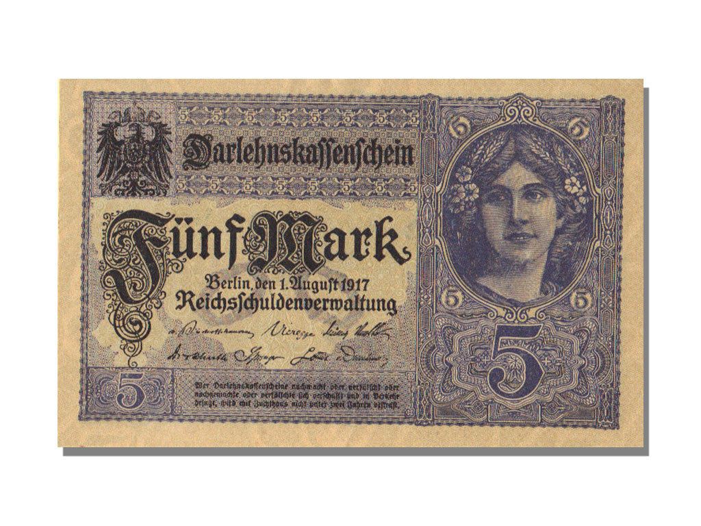 Banknote, Germany, 5 Mark, 1917, 1917-08-01, KM:56b, UNC(65-70)
