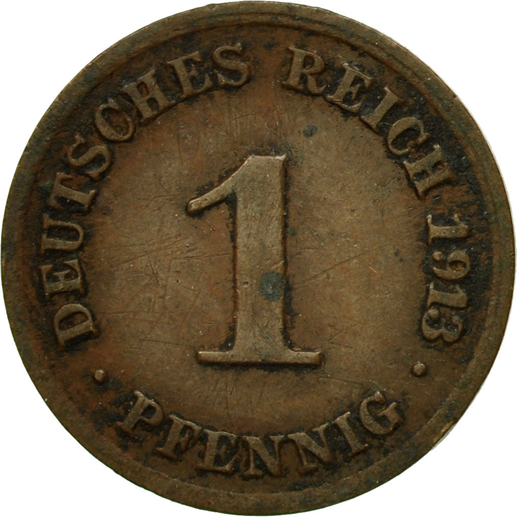 Coin, GERMANY - EMPIRE, Wilhelm II, Pfennig, 1913, Munich, EF(40-45), Copper