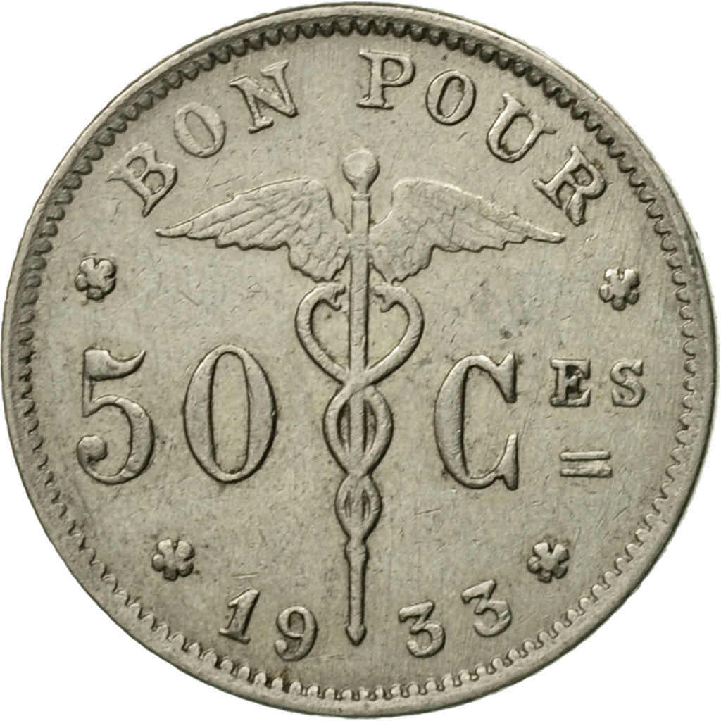 Coin, Belgium, 50 Centimes, 1933, EF(40-45), Nickel, KM:87