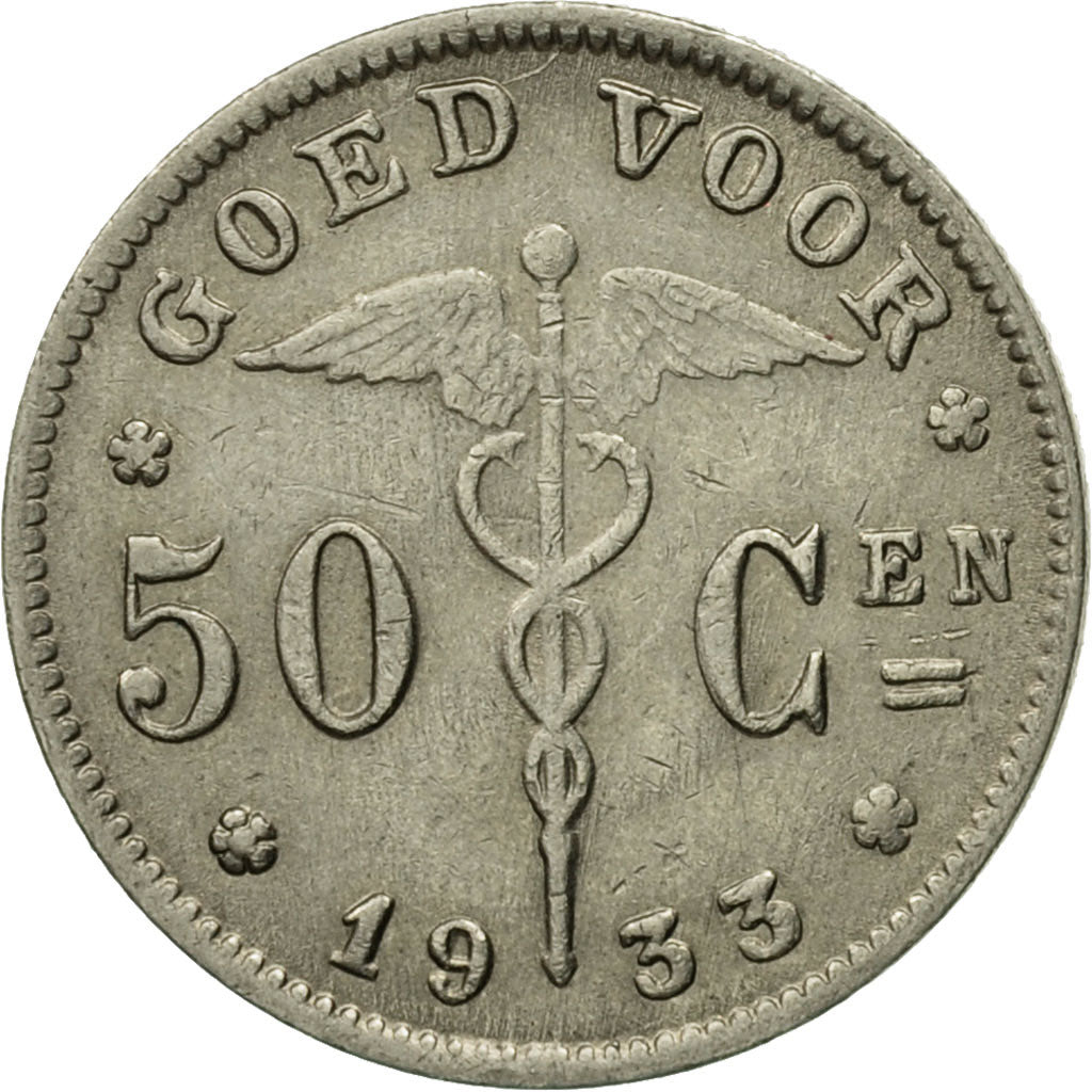 Coin, Belgium, 50 Centimes, 1933, EF(40-45), Nickel, KM:88