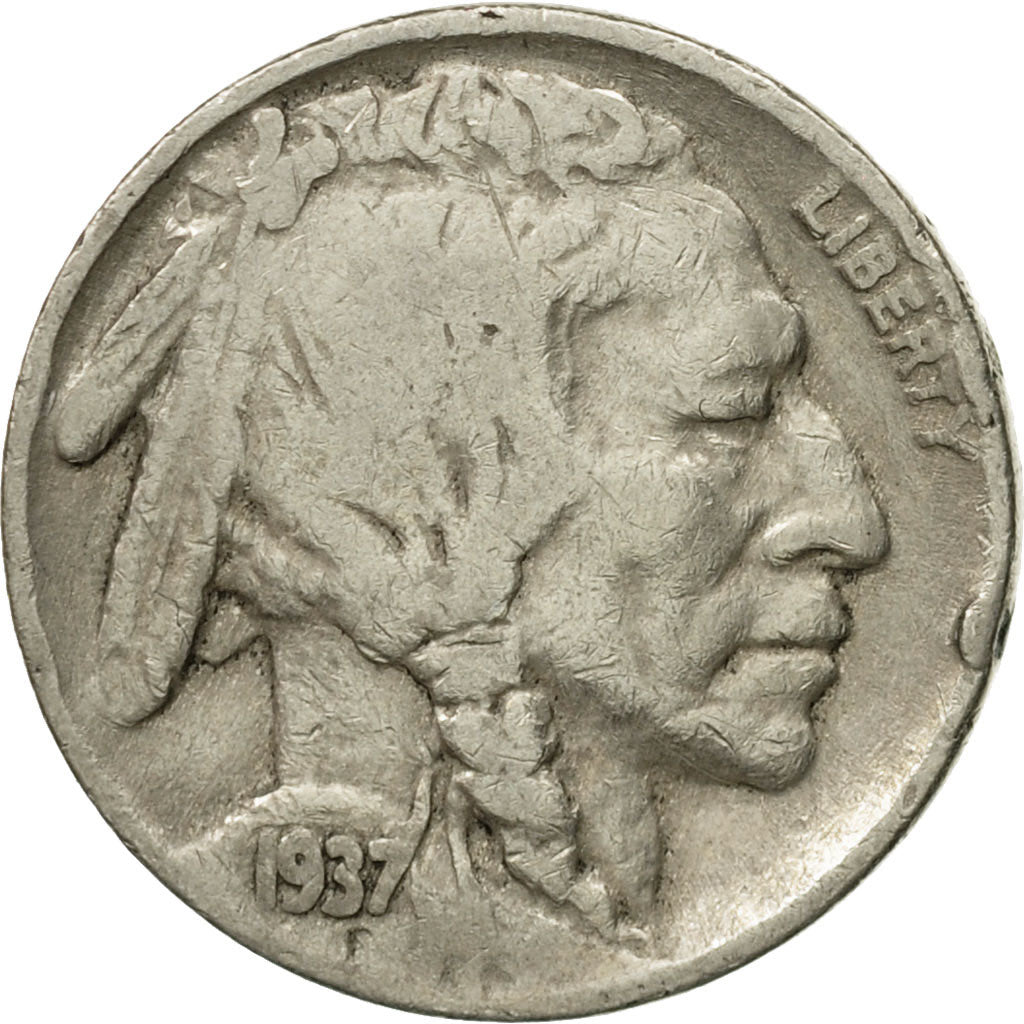 Coin, United States, Buffalo Nickel, 5 Cents, 1937, U.S. Mint, Philadelphia