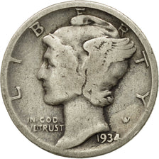 Coin, United States, Mercury Dime, Dime, 1934, U.S. Mint, Philadelphia
