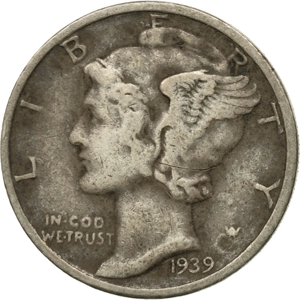 Coin, United States, Mercury Dime, Dime, 1939, U.S. Mint, Philadelphia