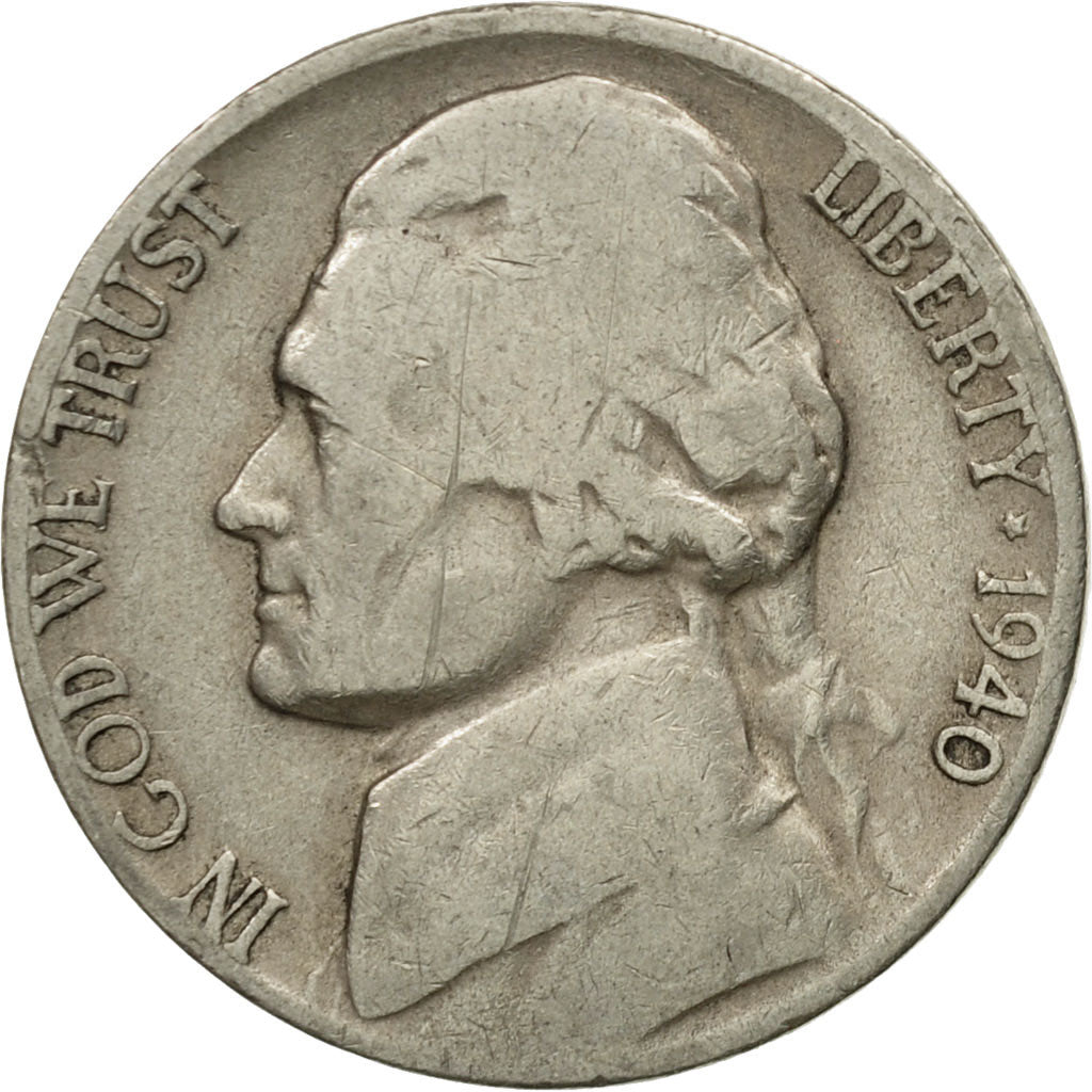 Monnaie, États-Unis, Jefferson Nickel, 5 Cents, 1940, U.S. Mint, Denver, TTB