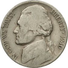 Monnaie, États-Unis, Jefferson Nickel, 5 Cents, 1940, U.S. Mint, Denver, TTB