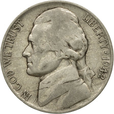 Monnaie, États-Unis, Jefferson Nickel, 5 Cents, 1942, U.S. Mint, Philadelphie
