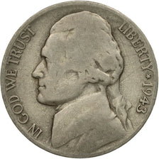 Coin, United States, Jefferson Nickel, 5 Cents, 1943, U.S. Mint, Philadelphia