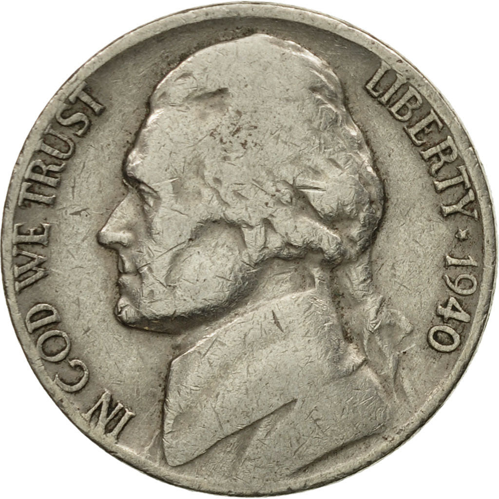 Moneda, Estados Unidos, Jefferson Nickel, 5 Cents, 1940, U.S. Mint