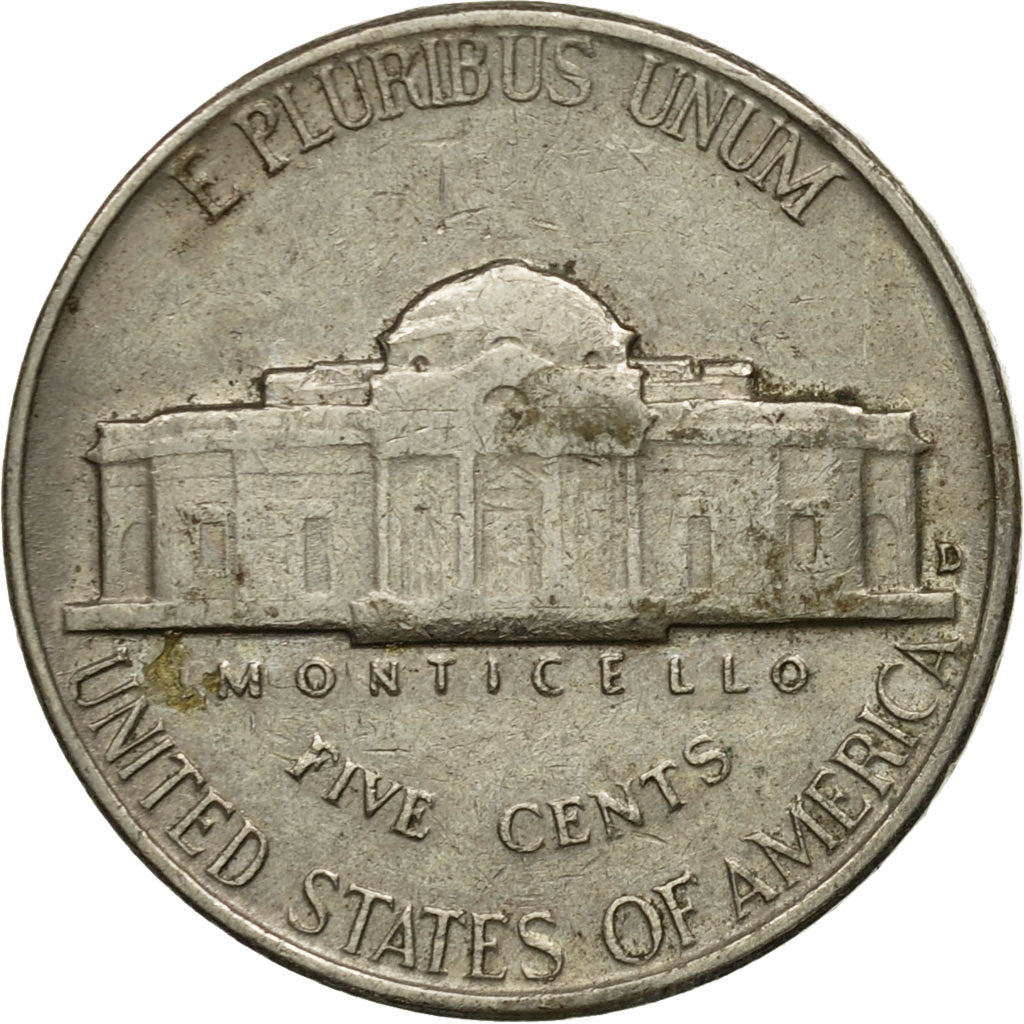 Coin, United States, Jefferson Nickel, 5 Cents, 1954, U.S. Mint, Denver