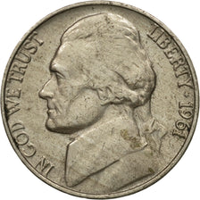 Coin, United States, Jefferson Nickel, 5 Cents, 1961, U.S. Mint, Philadelphia