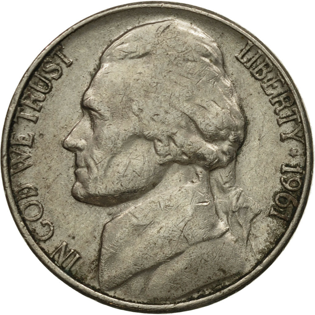 Coin, United States, Jefferson Nickel, 5 Cents, 1961, U.S. Mint, Denver