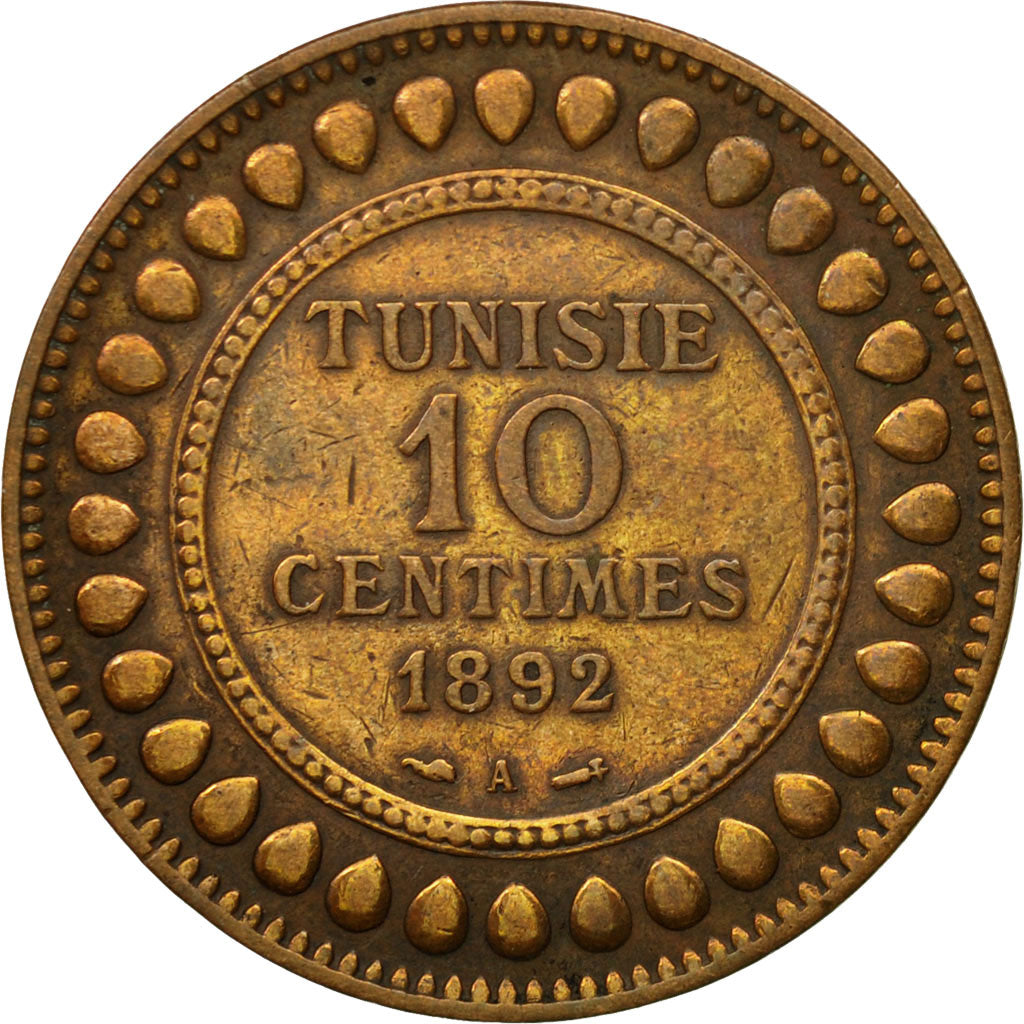 Coin, Tunisia, Ali Bey, 10 Centimes, 1892, Paris, EF(40-45), Bronze, KM:222