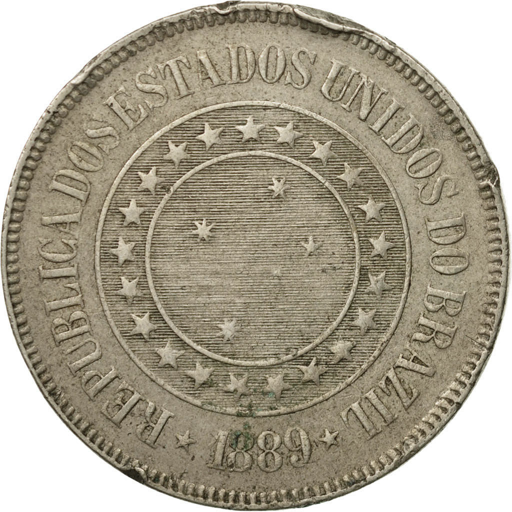 Coin, Brazil, 200 Reis, 1889, EF(40-45), Copper-nickel, KM:493