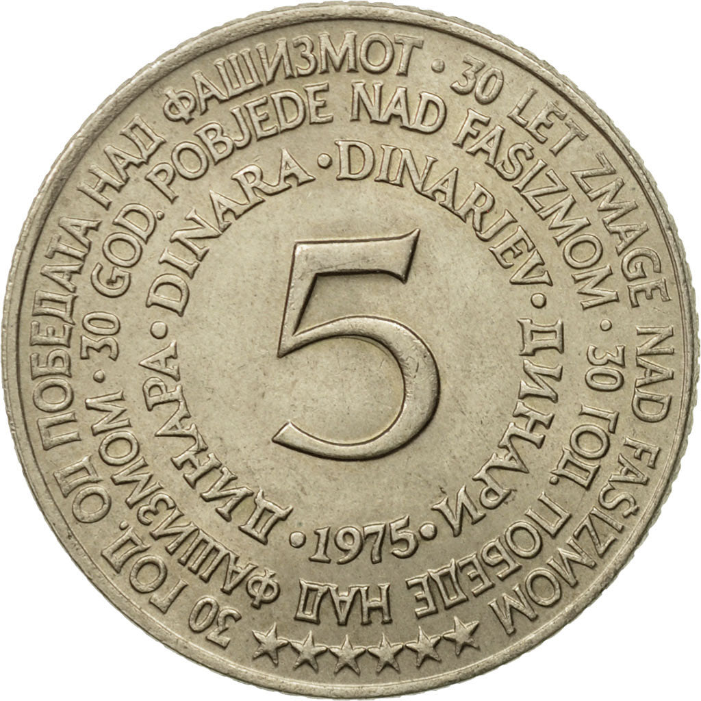 Münze, Jugoslawien, 5 Dinara, 1975, SS, Copper-Nickel-Zinc, KM:60