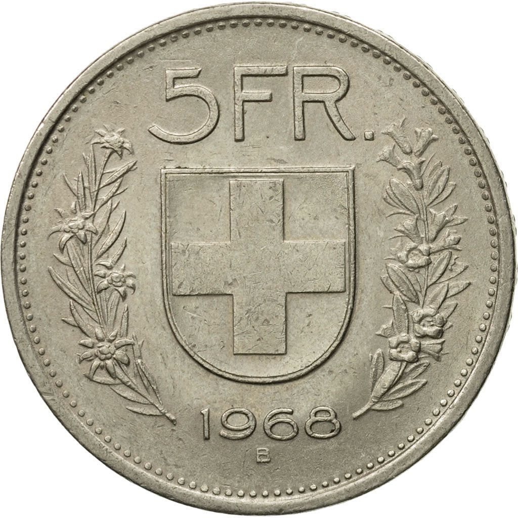 Coin, Switzerland, 5 Francs, 1968, Bern, EF(40-45), Copper-nickel, KM:40a.1