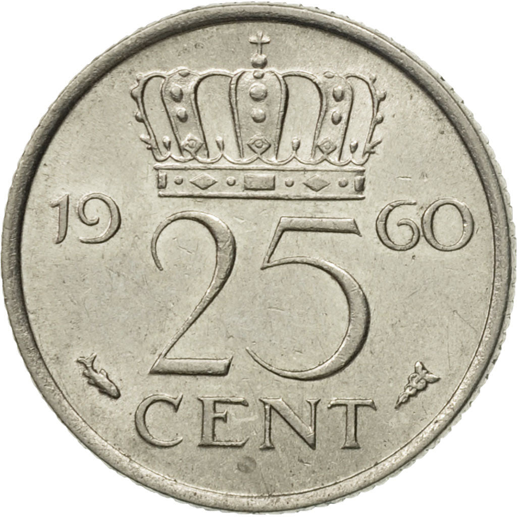 Moneta, Paesi Bassi, Juliana, 25 Cents, 1960, BB+, Nichel, KM:183