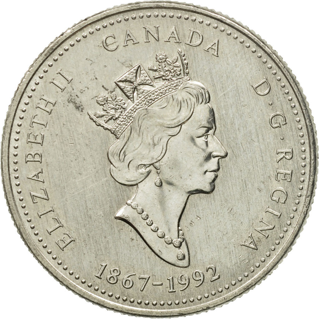 Coin, Canada, Elizabeth II, 25 Cents, 1992, Royal Canadian Mint, Ottawa