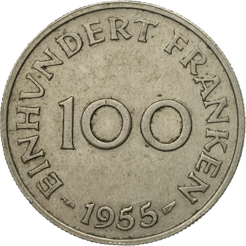 Coin, SAARLAND, 100 Franken, 1955, Paris, EF(40-45), Copper-nickel, KM:4