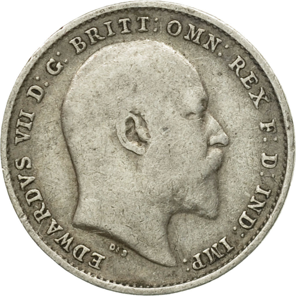Coin, Great Britain, Edward VII, 3 Pence, 1909, EF(40-45), Silver, KM:797.2