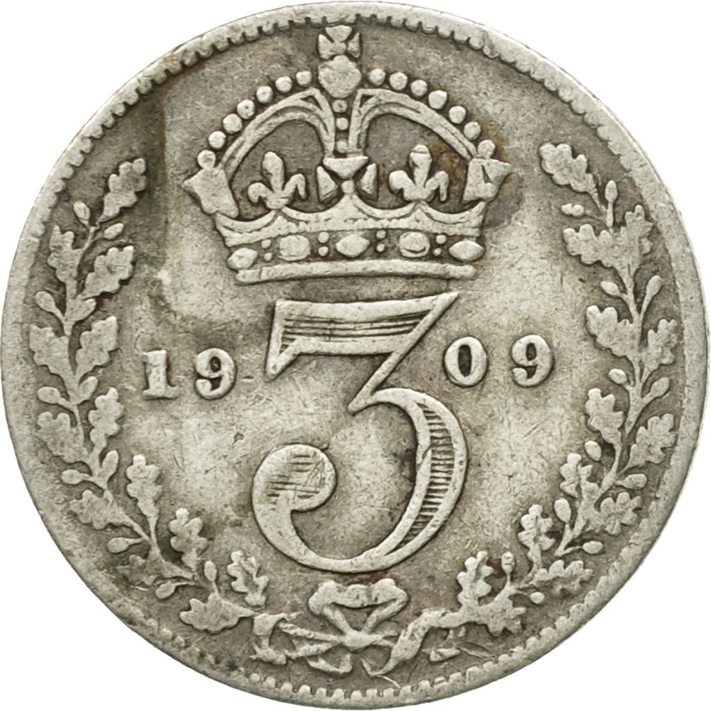 Coin, Great Britain, Edward VII, 3 Pence, 1909, EF(40-45), Silver, KM:797.2