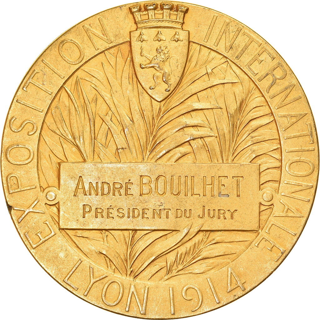 France, Medal, Exposition Internationale de Lyon, 1914, AU(50-53), Gilt Bronze
