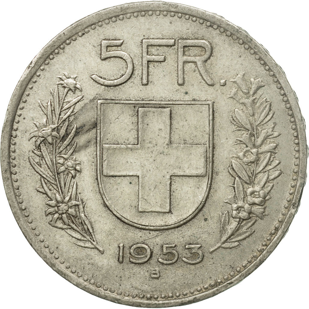 Coin, Switzerland, 5 Francs, 1953, Bern, VF(30-35), Silver, KM:40