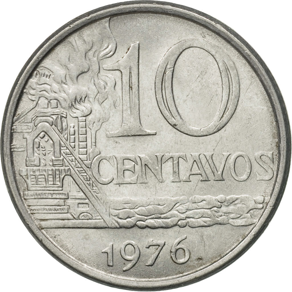 Monnaie, Brésil, 10 Centavos, 1976, TTB+, Stainless Steel, KM:578.1a