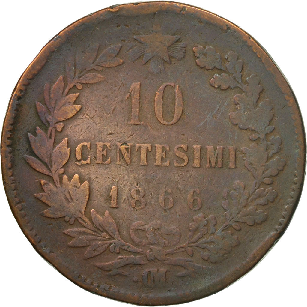 Moneta, Włochy, Vittorio Emanuele II, 10 Centesimi, 1866, Strasbourg