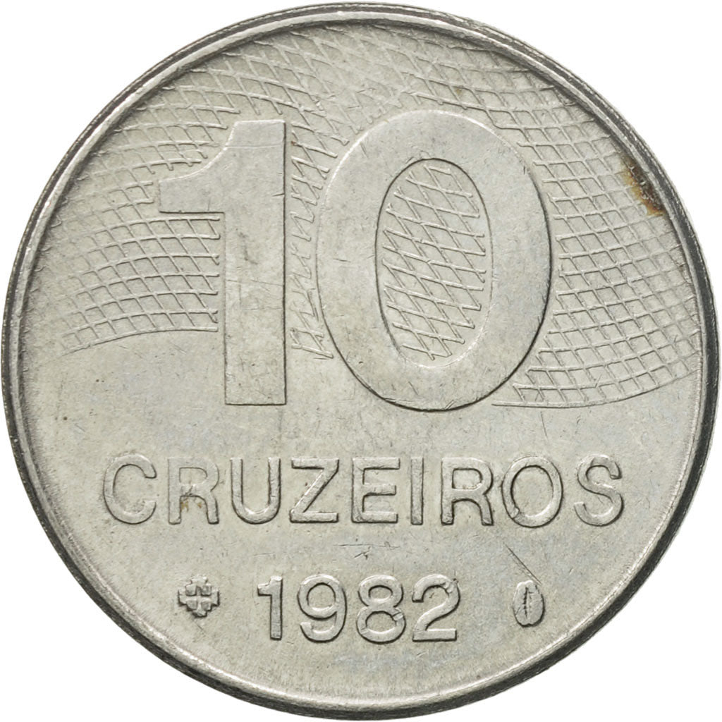 Moneda, Brasil, 10 Cruzeiros, 1982, MBC+, Acero inoxidable, KM:592.1