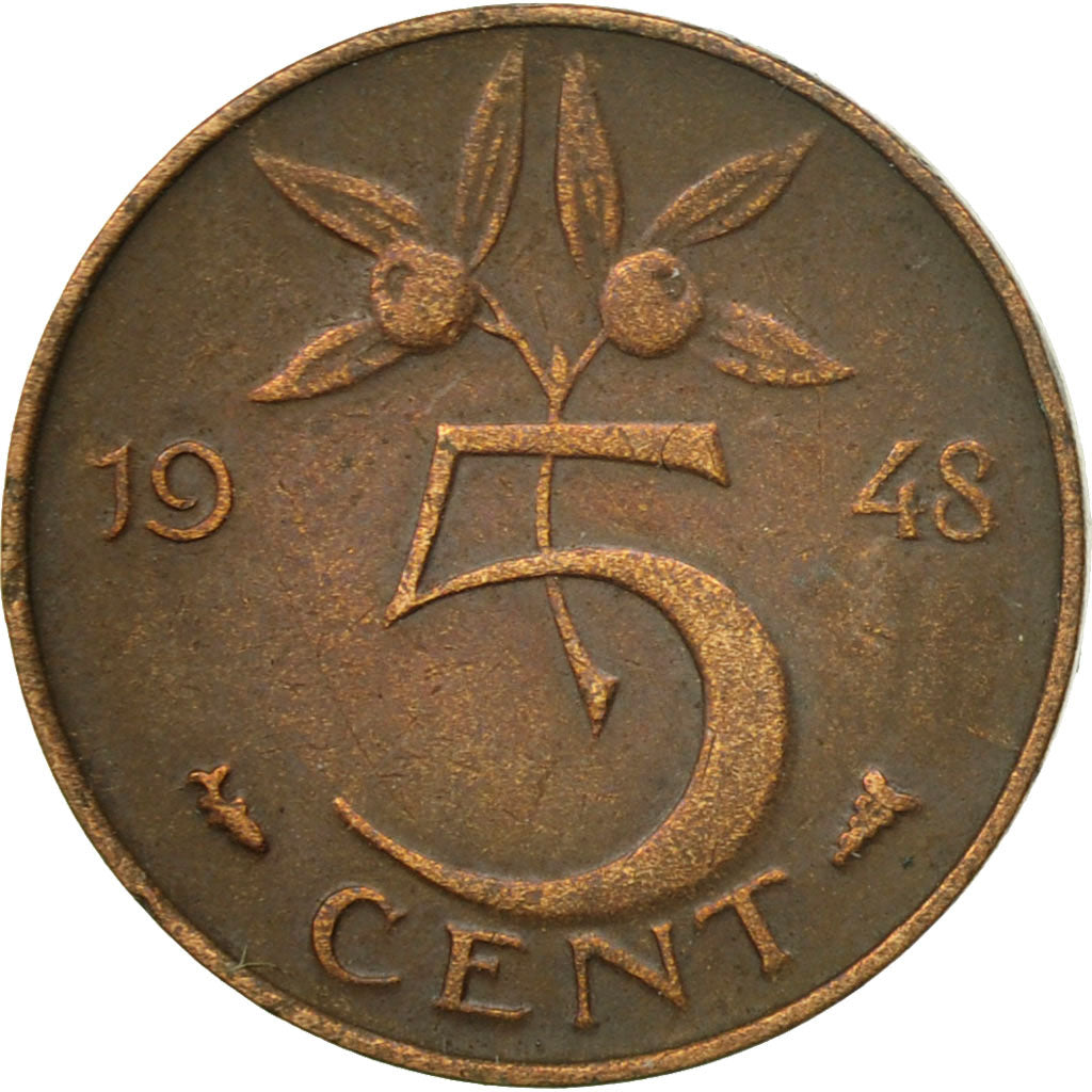 Moneta, Paesi Bassi, Wilhelmina I, 5 Cents, 1948, BB+, Bronzo, KM:176