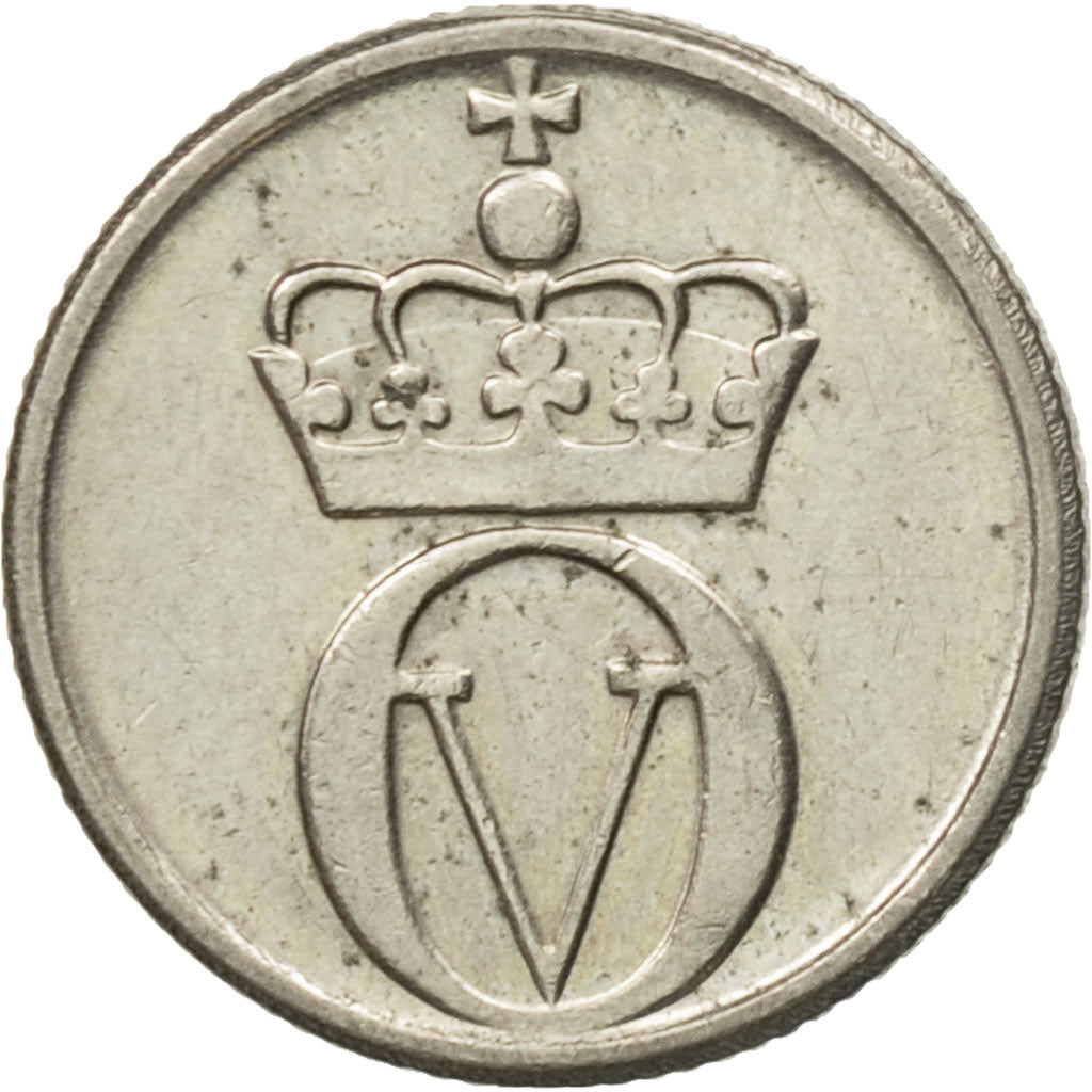 Moneta, Norvegia, Olav V, 10 Öre, 1967, BB+, Rame-nichel, KM:411