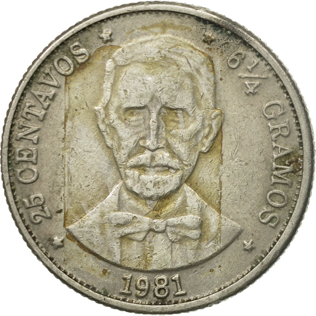 Moneda, República Dominicana, 25 Centavos, 1981, BC+, Cobre - níquel, KM:51