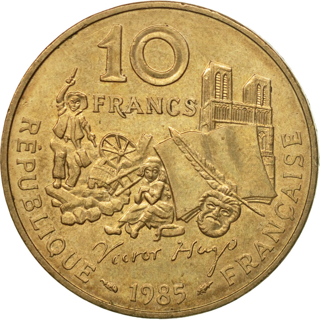 Moneda, Francia, Victor Hugo, 10 Francs, 1985, Paris, BC+, Níquel - bronce