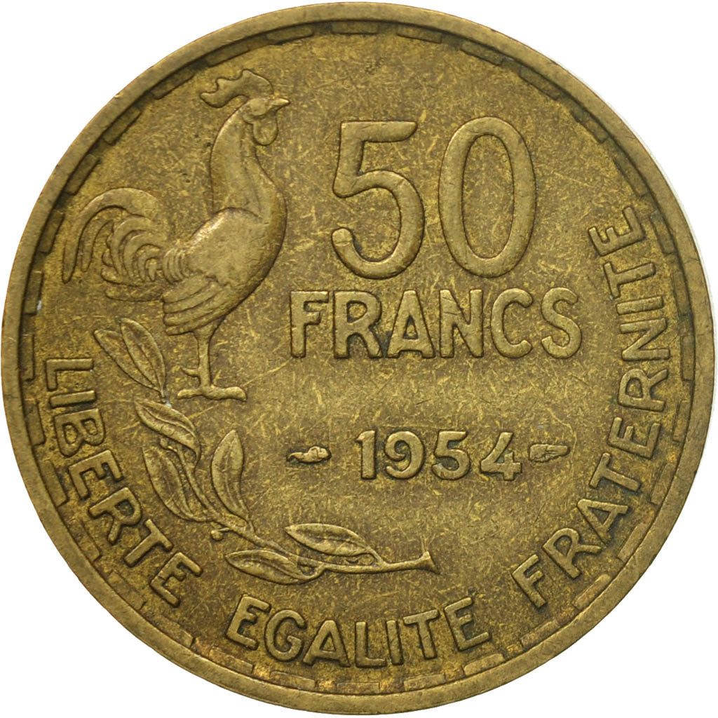 Moneta, Francja, Guiraud, 50 Francs, 1954, Paris, VF(30-35), Aluminium-Brąz