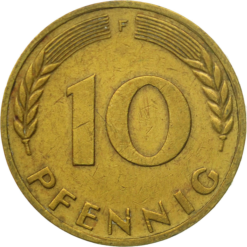 Coin, GERMANY - FEDERAL REPUBLIC, 10 Pfennig, 1969, Stuttgart, VF(30-35), Brass