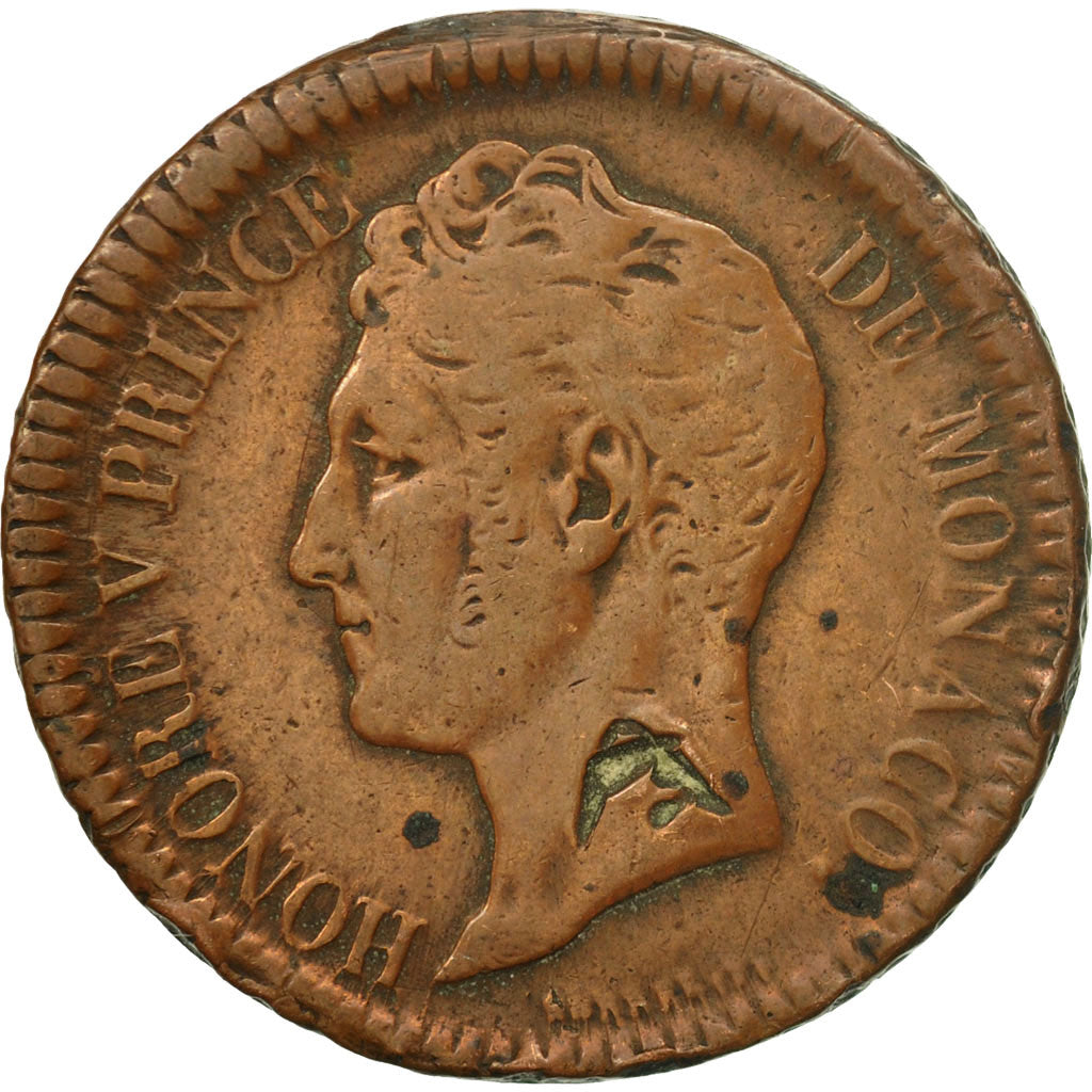 Coin, Monaco, Honore V, Decime, 1838, Monaco, VF(20-25), Copper, KM:97.1