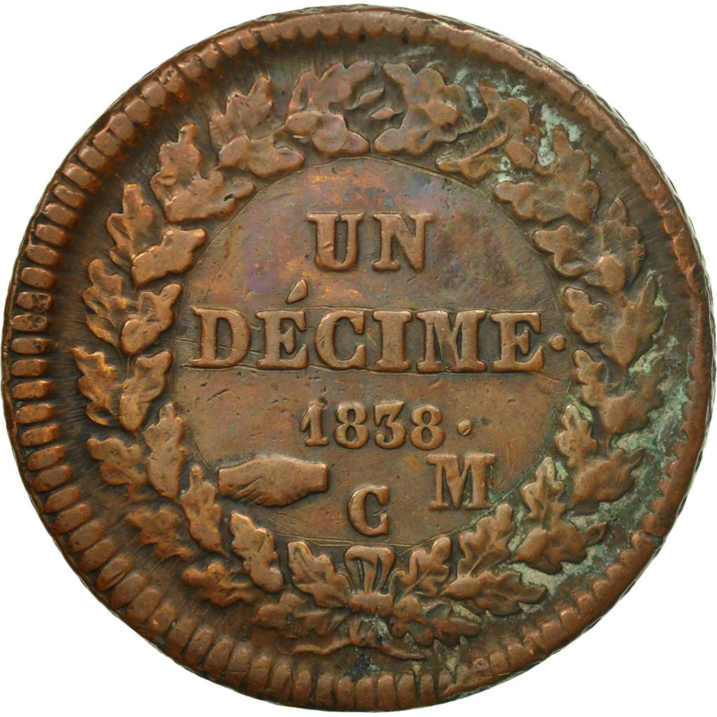 Coin, Monaco, Honore V, Decime, 1838, Monaco, VF(20-25), Copper, KM:97.1